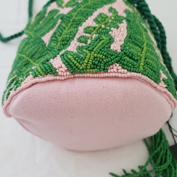 Circus Sam Edelman beaded resort palm leaf drawstring canvas purse O/S - Picture 4 of 9